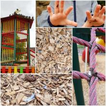 Tauben am Kinderspielplatz im Stadtpark